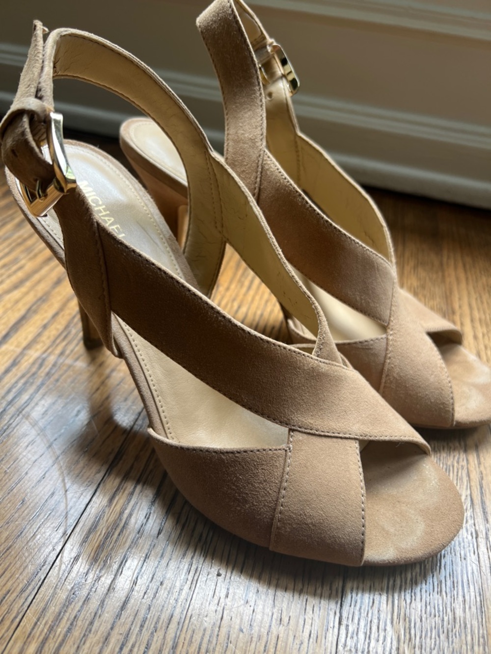 Michael Kors Tan Suede Crisscross Slingback Heels